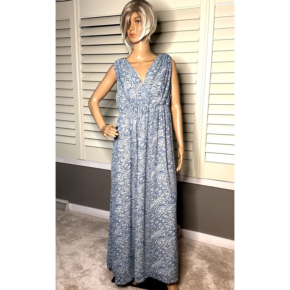 H&M Size 12 maxi dress Double V-Neck Blue Elasticated Waist NWT